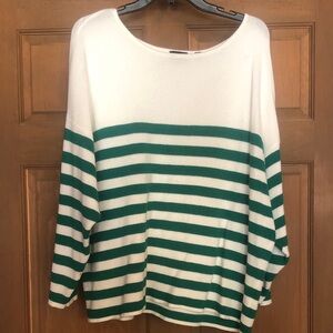 Cyrus Green and White Striped Crew Neck Sweater